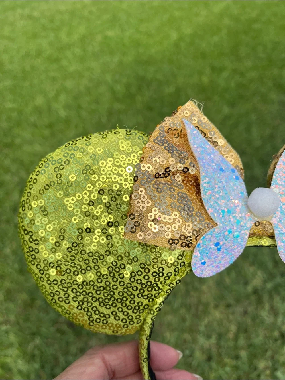 Disney Encanto Inspired Green Gold Sequin Mouse Ears Headband | Butterfly